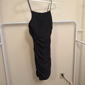Elegant Black Sparkly Ruched Dress